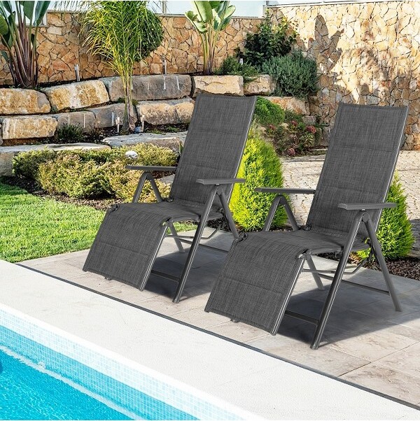 Tangkula 2PCS Outdoor Cottonpadded Lounge chair Portable Folding