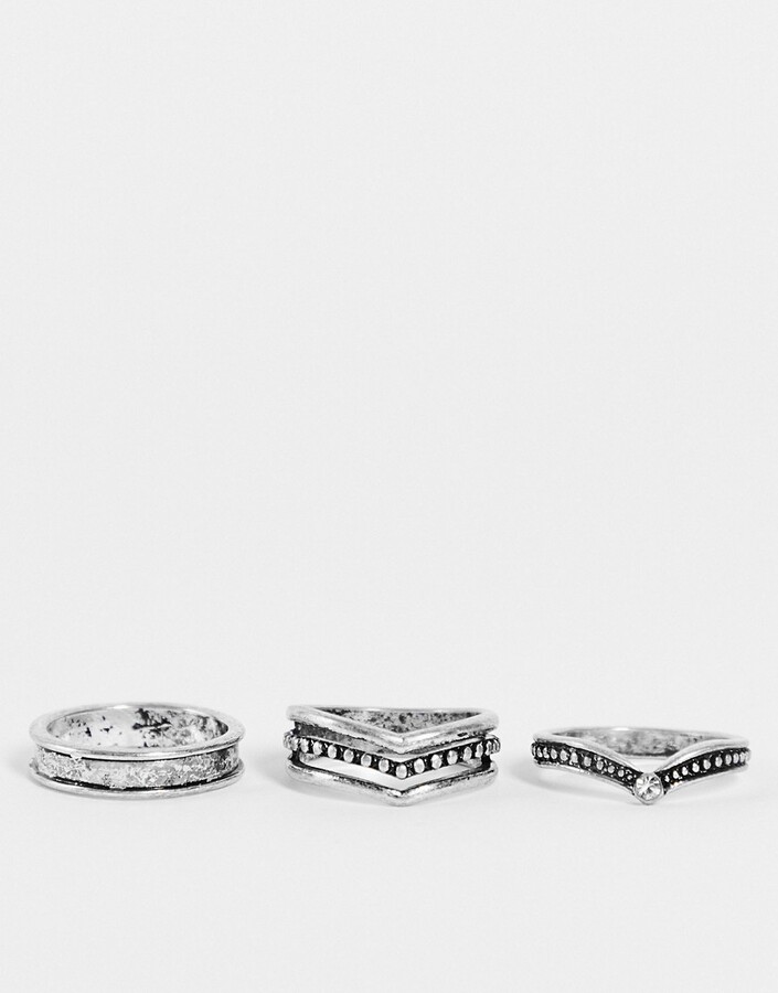 Topshop grunge 3 x multipack rings in silver - ShopStyle