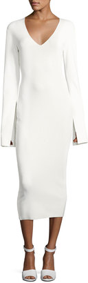 SOLACE London Raina V-Neck Fitted Midi Dress, Cream