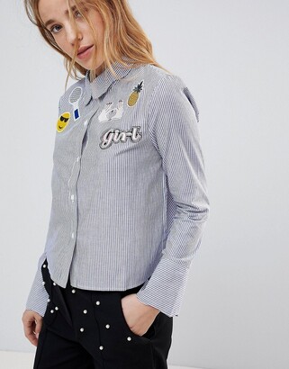The English Factory Scallop Collar Stripe Shirt With Patches