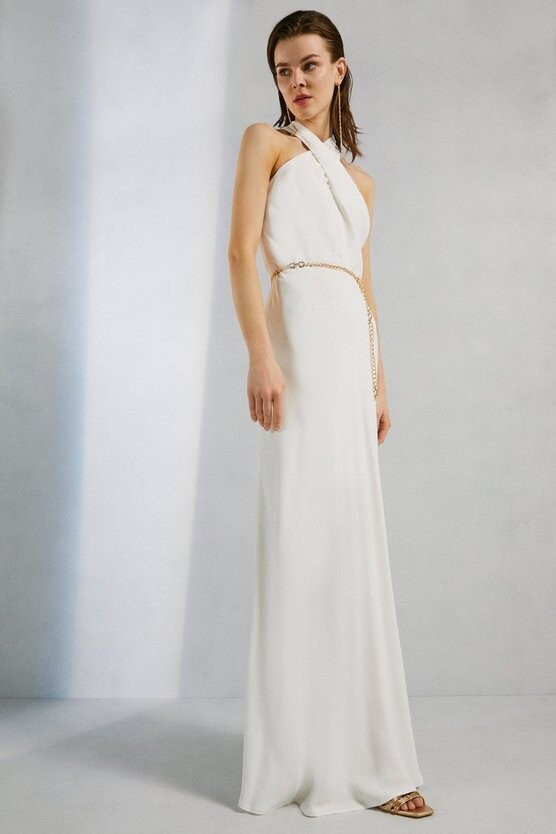 white polyester maxi dress