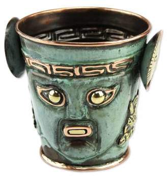 Novica Inca Replica Bronze and Copper Vessel Vase