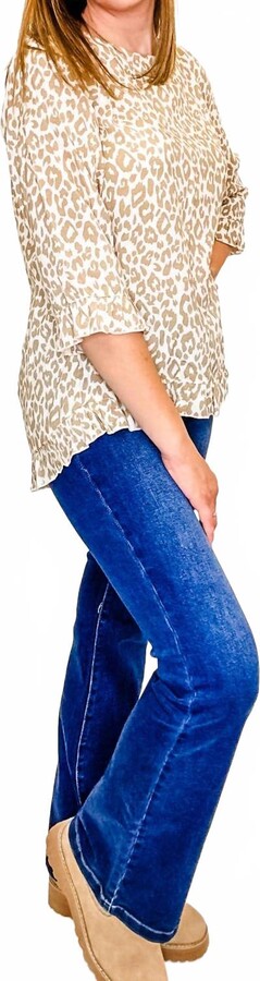 Multiples Leopard Top With Ruffle Accent In Khaki