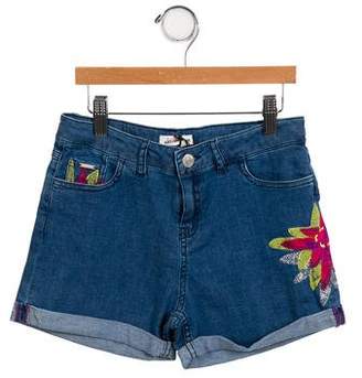 Junior Gaultier Girls' Embroidered Denim Shorts w/ Tags