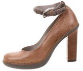 Thumbnail for your product : Brunello Cucinelli Leather Shearling-Trimmed Pumps w/ Tags