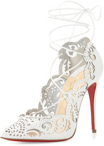 Thumbnail for your product : Christian Louboutin Impera Lace-Up Red Sole Pump, White