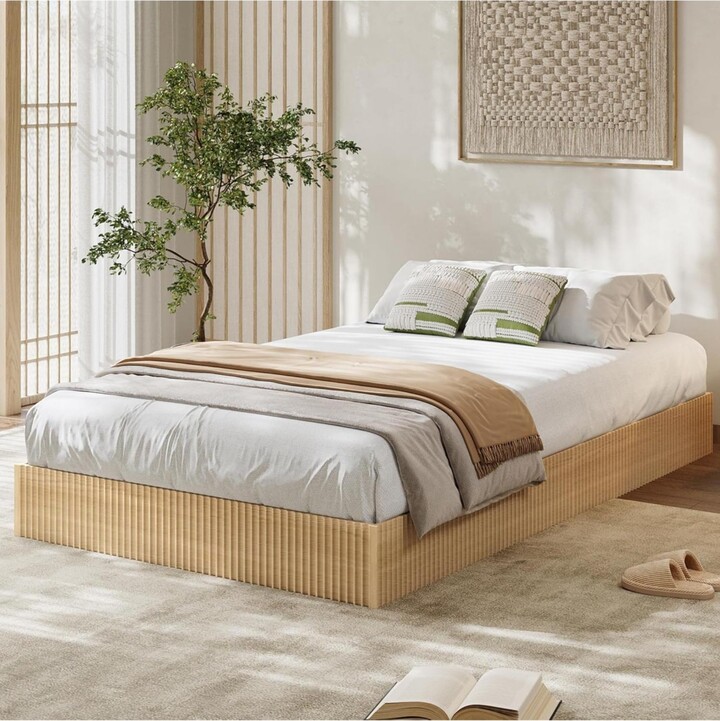 gaomon Bed Frame Wood Platform Bed with Fluted Design Low Profile BedFrame Minimalist Bed Base with Noise-Free No Box Spring Needed