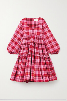 Molly Goddard Kwame Tiered Ruffled Tartan Cotton-blend Mini Dress - Pink