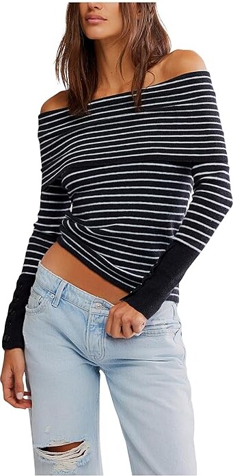 Free People Evergreen Sweater Women's Sweater Black and White Combo : XS (Women's 0-2), Acrylic/Elastane/Polyamide