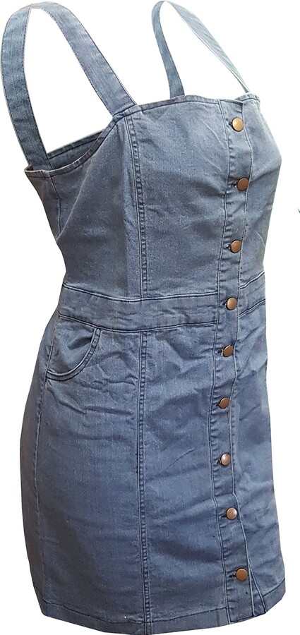 Top Fashion18 Plus Ladies Strappy Button Dungaree Front Pocket