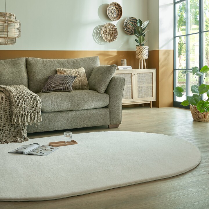 Dunelm Faux Fur Supersoft Lush Oval Rug Supersoft Lush Ivory