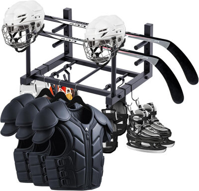 Latitude Run Hockey Gear Drying Rack Wall Mount Ice Hockey Stick Holder With 4 Hooks And 4 Clips