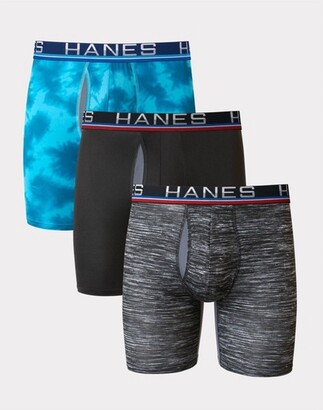 Hanes Premium Men's Xtemp Total upport Pouch Anti Chafing 3pk Long Leg Boxer  Briefs - Blue//Black - ShopStyle