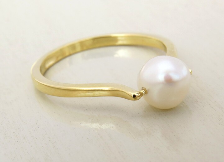 Etsy Unique Pearl Ring, Pearl Engagement 14K Gold Freshwater Beaded Birthstone Gift