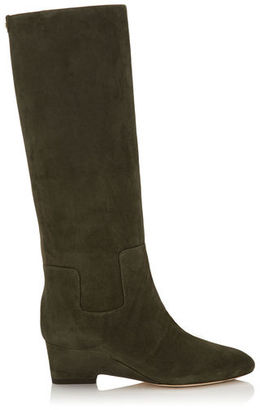 Jimmy Choo MANSON 50 Army Green Suede Mid Calf Boots