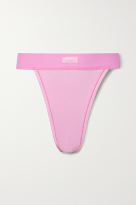 SKIMS Cotton Collection Ribbed Cotton-blend Jersey Thong - Bubblegum