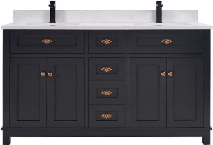 Legion Furniture {WS2515-60-TB}+[Product Width(60in.) "in."]+{Sink}+[Black}+["Bath Vanity"]+["with"]+[White]+[Marble]+["Top"]+{Assembled}