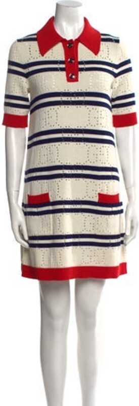 Gucci Shirtdress From the 2022 Collection by Alessandro Michele Neutrals Striped Short Sleeve with Collar Designer