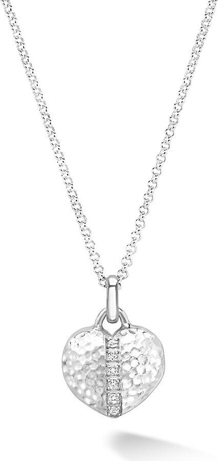 Small White Sapphire Heart Lumiere Locket In Sterling Silver