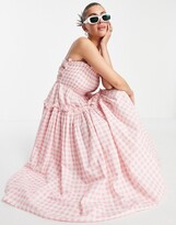 Thumbnail for your product : ASOS DESIGN cami midi sundress with raw edges in pink and white gingham