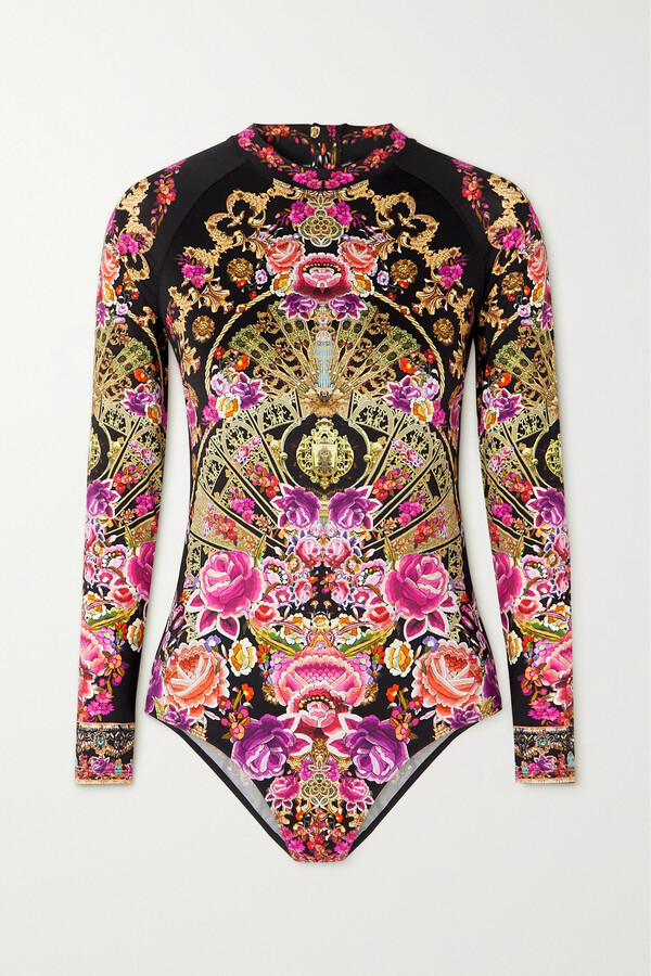 Camilla Embellished Printed Stretch-econyl Swimsuit - Pink