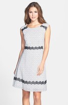 Thumbnail for your product : Betsey Johnson Lace Trim Flocked Fit & Flare Dress