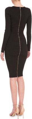 Victoria Beckham Long-Sleeve Ribbed Sheath Dress, Black