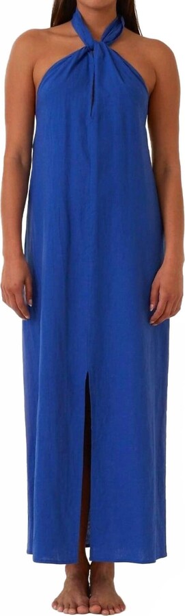 Love Stitch Open Back Twist Halter Maxi Dress With Front Slit In Cobalt