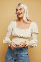 Thumbnail for your product : Little Mistress Robin Cream Shirred Crop Top