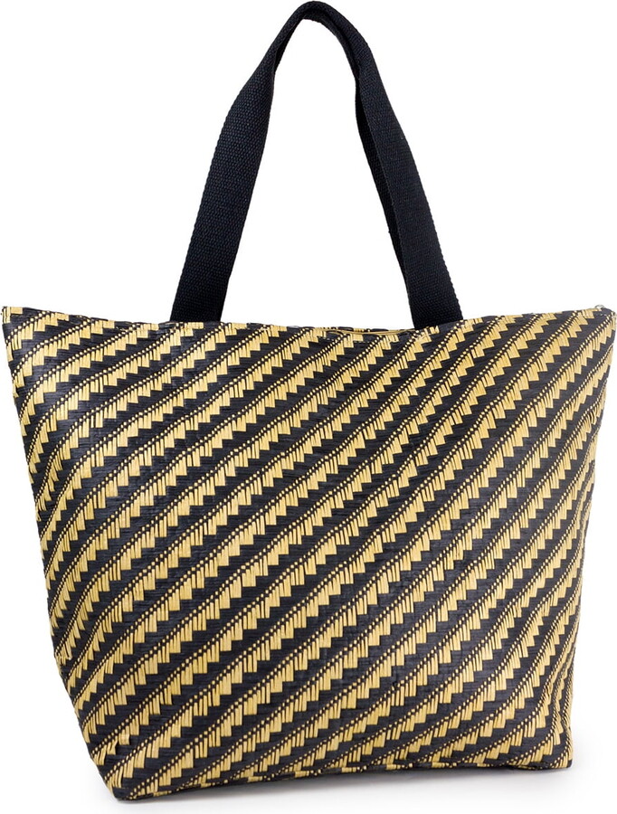Magid Women’s Two Tone Straw Beach Tote Bag, Beige