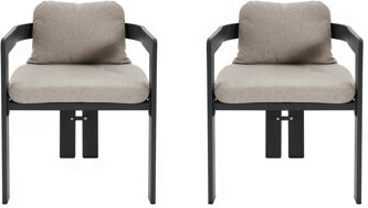 Latitude Run Pula Patio Outdoor Aluminum Dining Chair Set Of 2 Black Finish With Grey Cushion