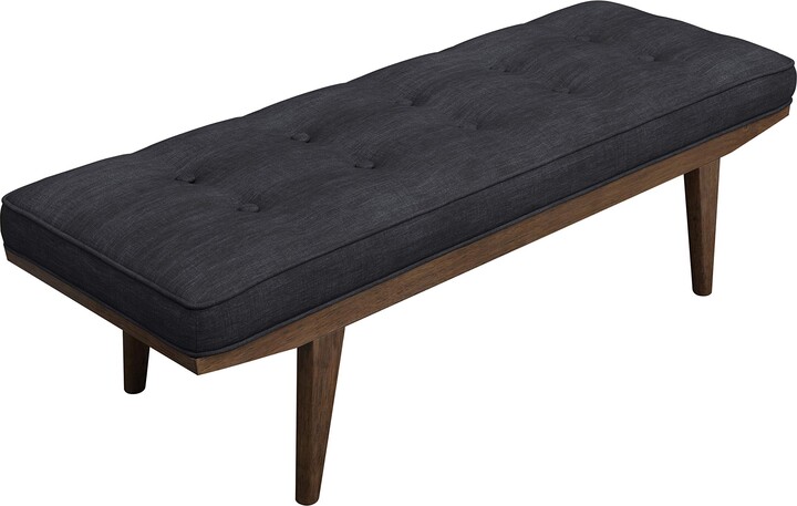 Coaster Fine Furniture Coaster Furniture Mid Century Modern Solid Wood Entryway Accent Bench Upholstered Tufted Seat Cushion Gray Fabric Oak Finish 910213