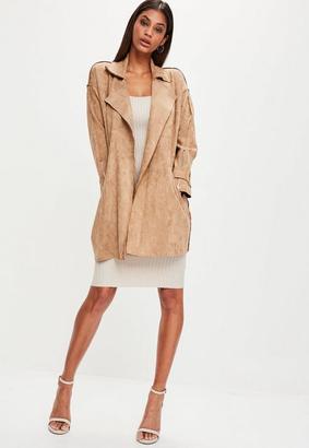 Missguided Faux Suede Belted Trench Coat