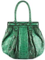 Thumbnail for your product : Zagliani NEW Green Python Snakeskin Silver Tone Twist Lock Pleated Handbag