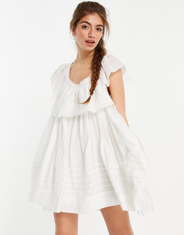 Free People hailey mini dress with frill sleeves and textured stripe -  ShopStyle