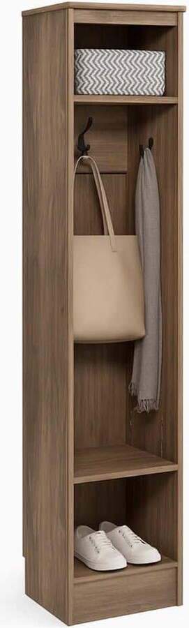 Prepac Drifted Gray Narrow Entryway Organizer 3-Coat Hooks, Coat Rack Hall Tree, Shoe Storage Furniture with Adjustable Shelves