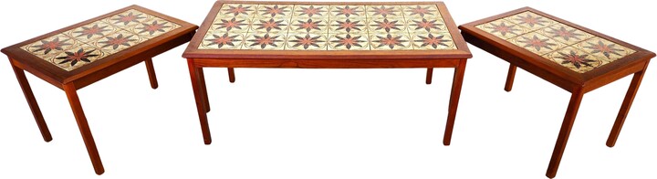 Mobelfabrikken Toften Mcm Danish Teak & Tile Coffee & Side Tables 1960s Set Of 3