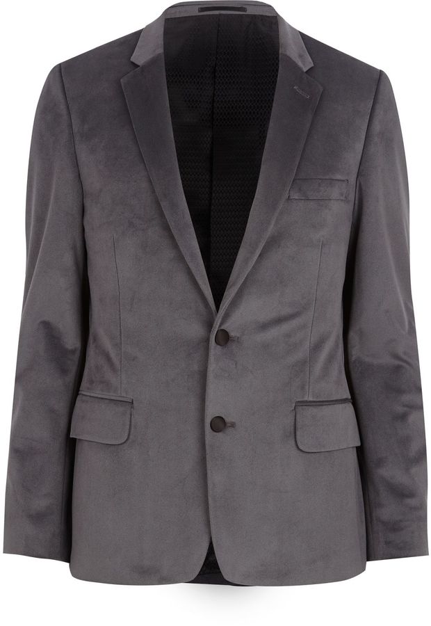 River Island Mens Grey velvet suit blazer - ShopStyle