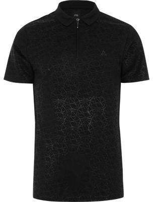 River Island Black geo print slim fit polo shirt