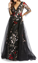 Thumbnail for your product : Mac Duggal Floral Embroidered Long-Sleeve Plunging Neck Gown