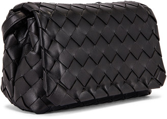 Bottega Veneta Leather Woven Crossbody Bag in Black & Gold | FWRD