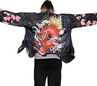 ZooBoo Men Japanese Kimono Cardigan - Chinese Style Japanese Robes Cardigan Feather Knitting Coat - Spring/Autumn (Dragon)