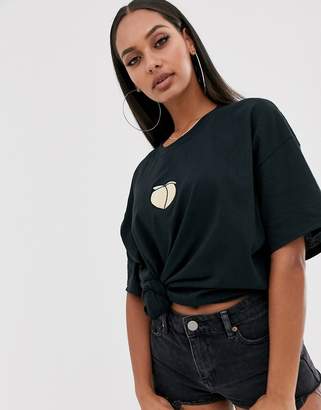 New Love Club peach embroidered graphic t-shirt in oversized fit