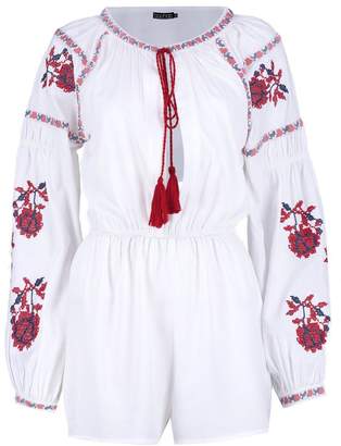 boohoo Heavily Embroidered Smock Style Playsuit