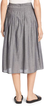 Vince Fine Stripe Midi Wrap Skirt, Black/Off-White