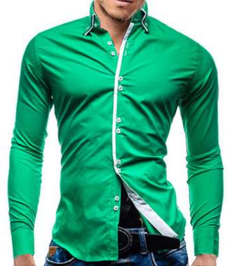 Elonglin Mens Casual Button Down Shirts Long Sleeve Contrast Color