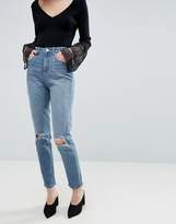 Thumbnail for your product : ASOS Design Farleigh High Waist Slim Mom Jeans In Light Stone Wash With Busted Knees