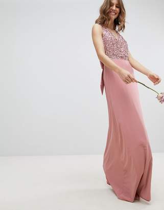 Maya Sleeveless Sequin Bodice Maxi Dress With Cutout And Bow Back Detail