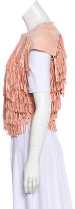 Drome Fringe-Trimmed Leather Vest w/ Tags Pink Fringe-Trimmed Leather Vest w/ Tags