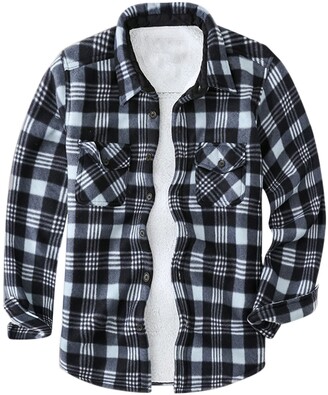 Azzz Mens Padded Check Shirt Fleece Lined Lumberjack Collared Quilted Jacket Warm Thermal Casual Workwear Top Lumber Jack Padded Sherpa Shirts Long Sleeve Button Down Lapel Plaid Jacket Coat with Pockets